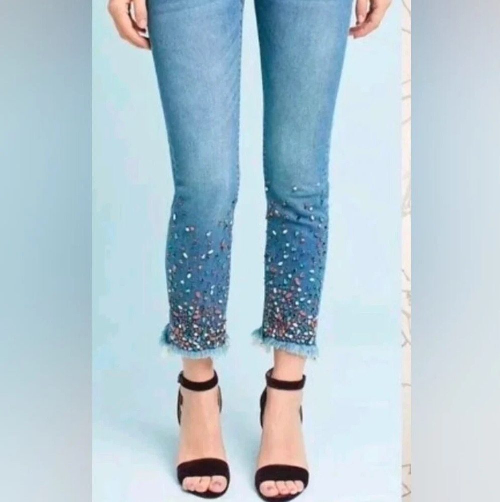 Anthropologie Pilcro & The Letterpress Slim Straight Jeweled Jeans Bling Boho 27